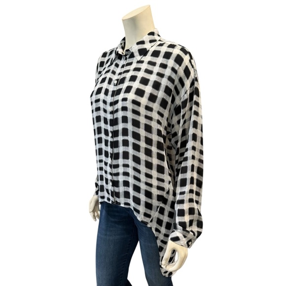 A.N.A. Black & White Checkered Chiffon Blouse - Picture 3 of 8